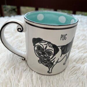 Spectrum Designz Large Coffee‎ Mug Pug Dog Ink Drawing Style Polka Dot Interior